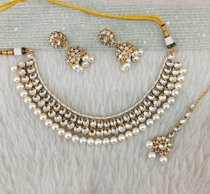 White Gold Kundan Necklace Jewellery Roshan Set
