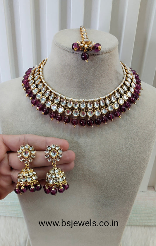 Purple Gold Kundan Necklace Jewellery Roshan Set