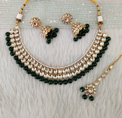 Green Gold Kundan Necklace Jewellery Roshan Set