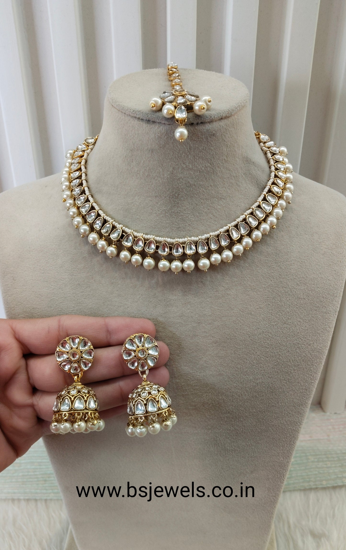 White Gold Kundan Necklace Jewellery Prince Set