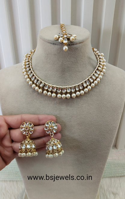 White Gold Kundan Necklace Jewellery Prince Set