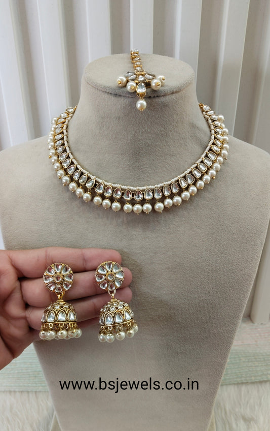 White Gold Kundan Necklace Jewellery Prince Set