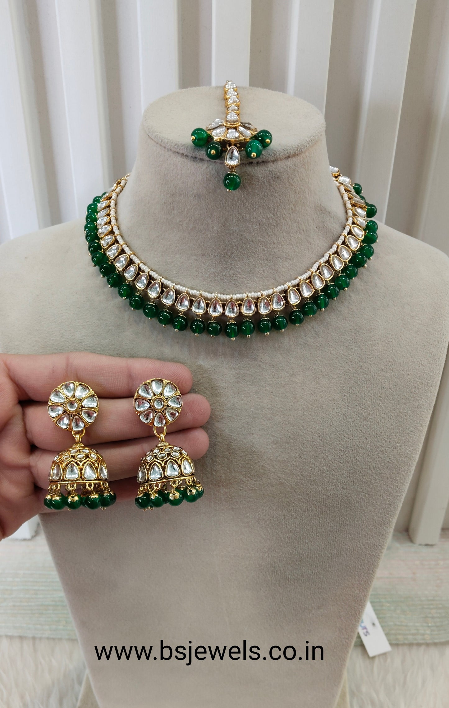 Green Gold Kundan Necklace Jewellery Prince Set