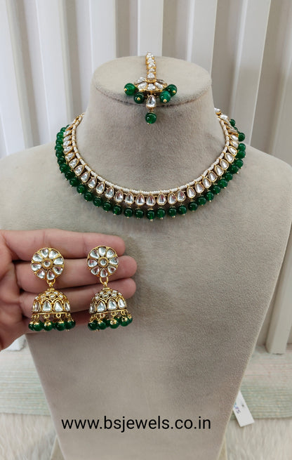 Green Gold Kundan Necklace Jewellery Prince Set