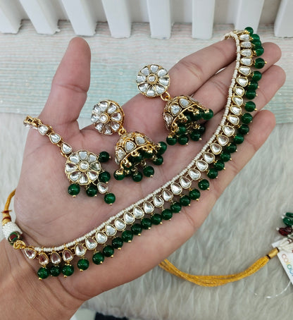 Green Gold Kundan Necklace Jewellery Prince Set