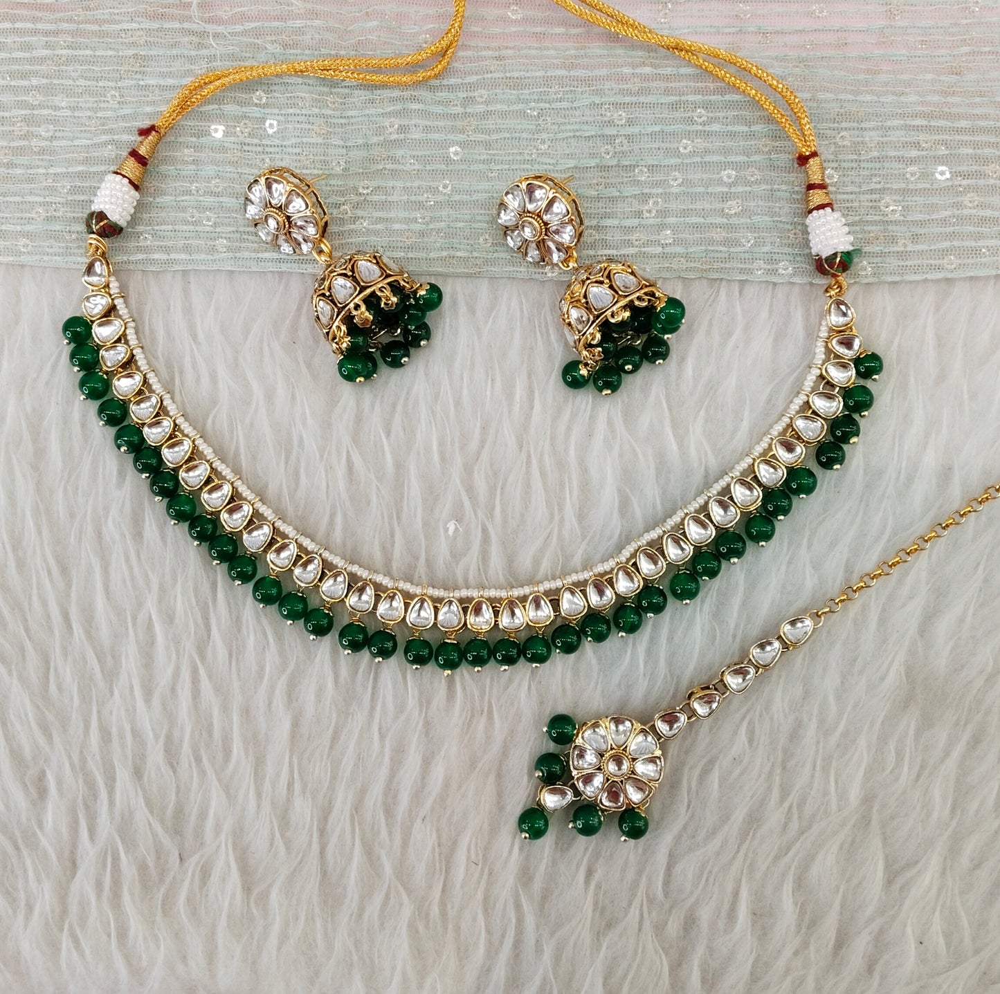 Green Gold Kundan Necklace Jewellery Prince Set