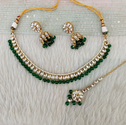 Green Gold Kundan Necklace Jewellery Prince Set