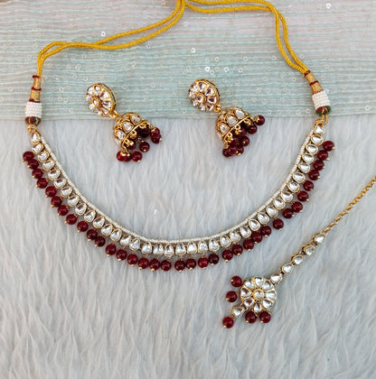 Maroon Gold Kundan Necklace Jewellery Prince Set