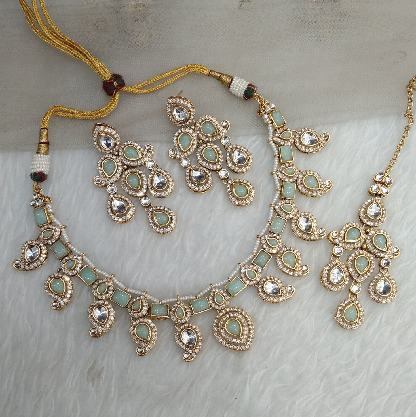 Pista Gold Kundan Necklace Jewellery Nimrat Set