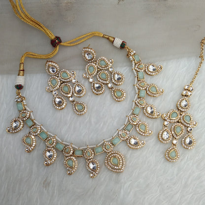 Pista Gold Kundan Necklace Jewellery Nimrat Set