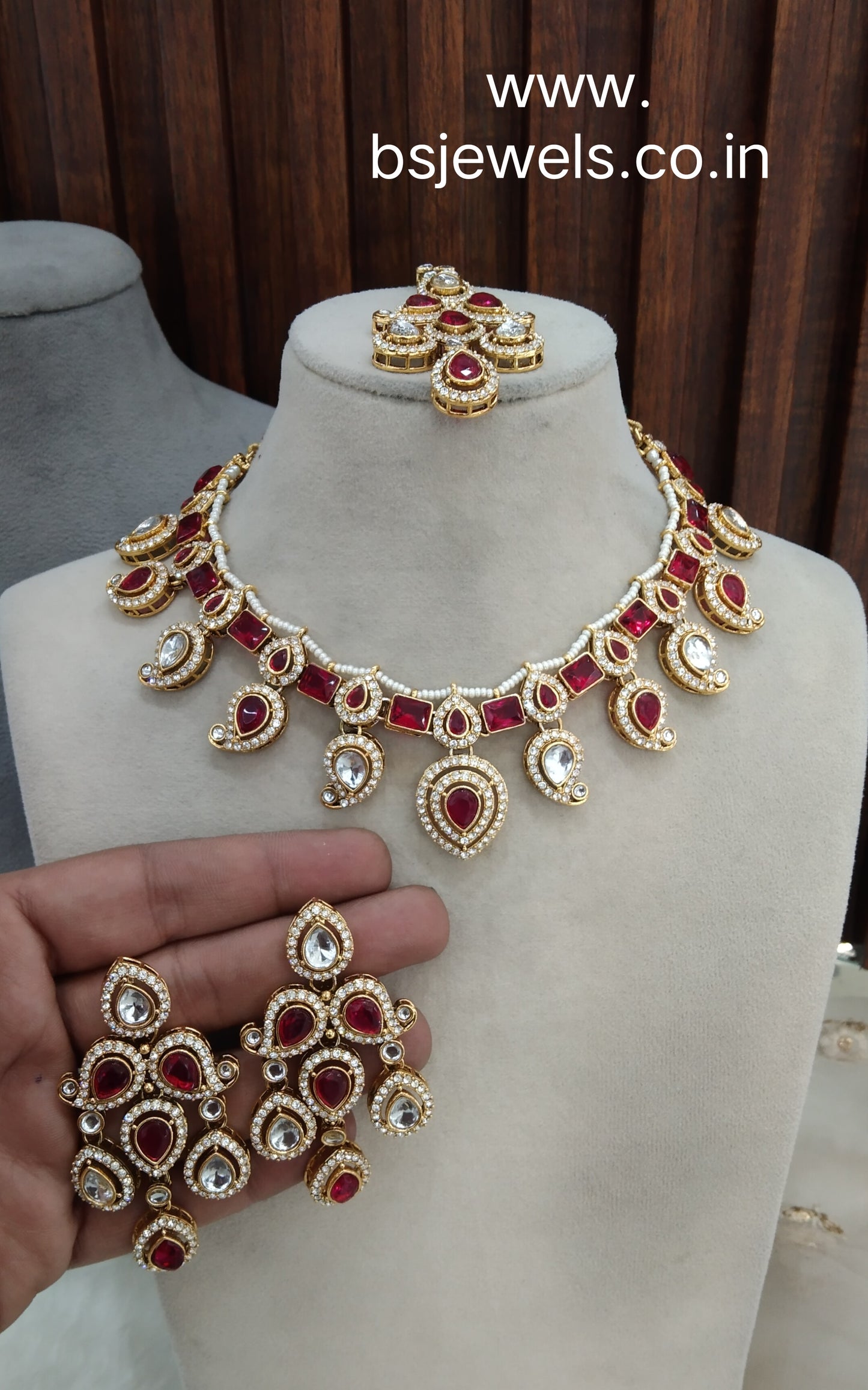 Majenta Gold Kundan Necklace Jewellery Nimrat Set