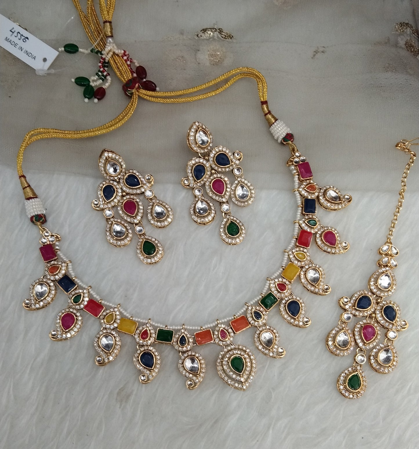 Multi Color Gold Kundan Necklace Jewellery Nimrat Set