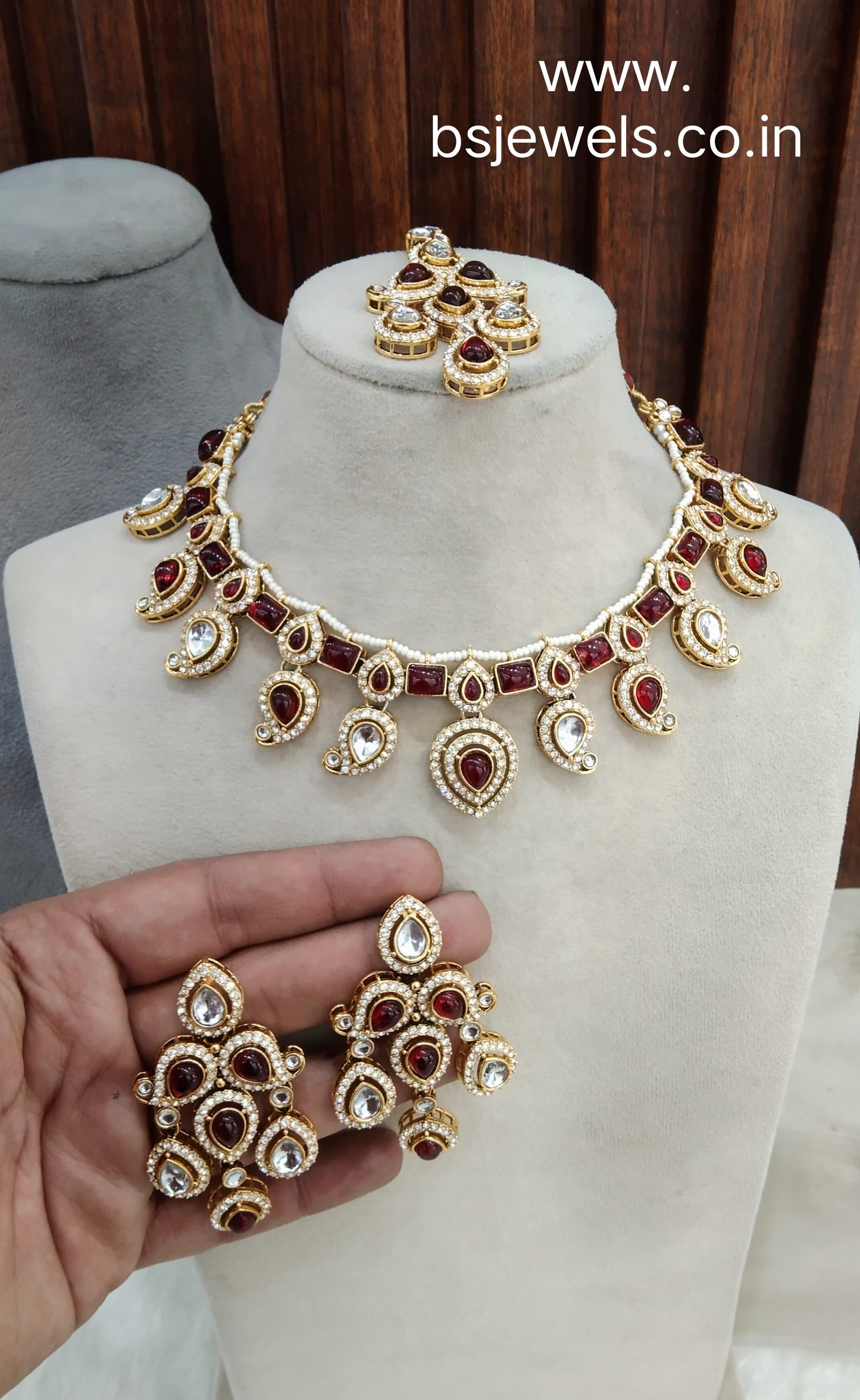 Maroon Gold Kundan Necklace Jewellery Nimrat Set