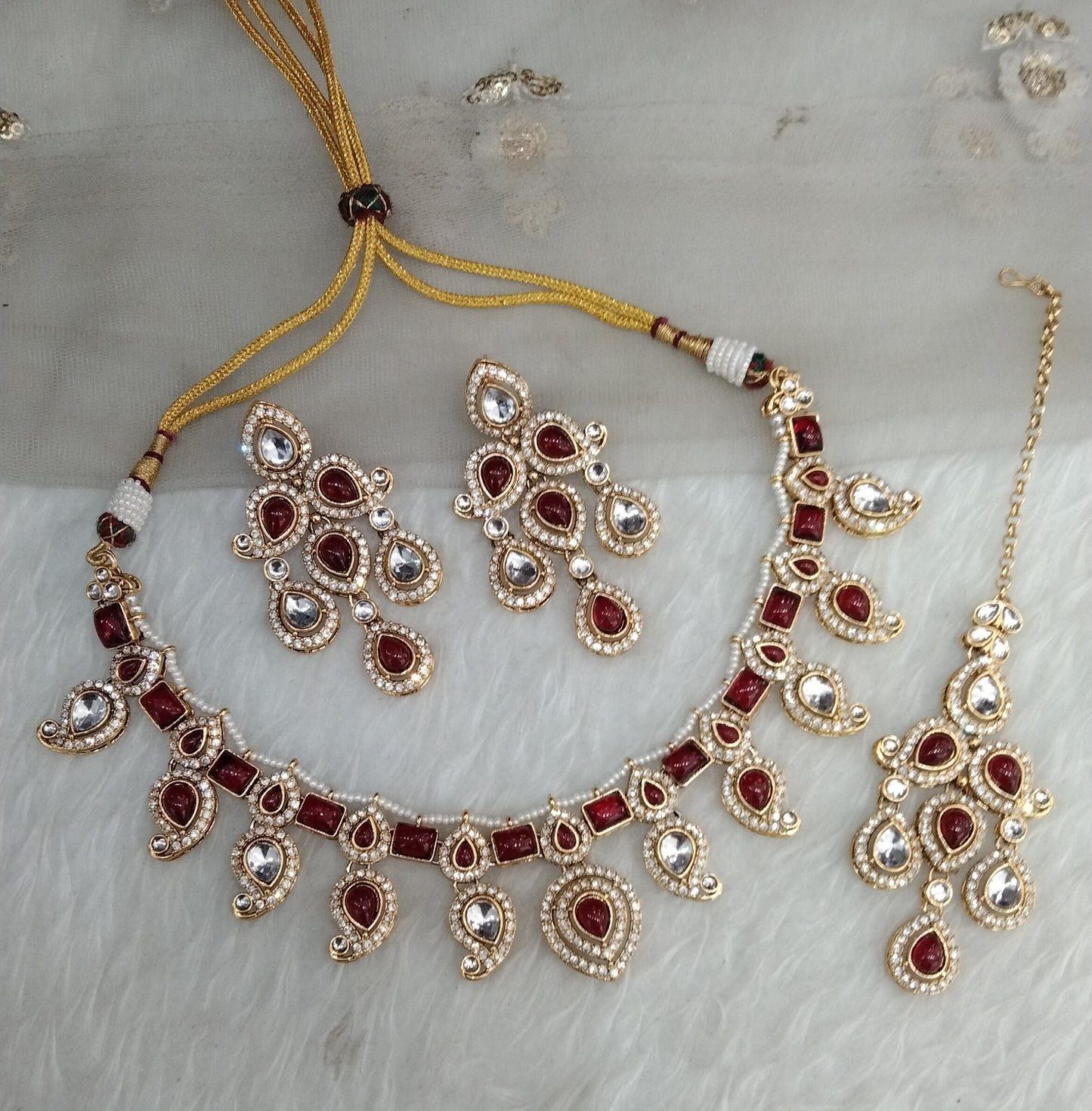 Maroon Gold Kundan Necklace Jewellery Nimrat Set