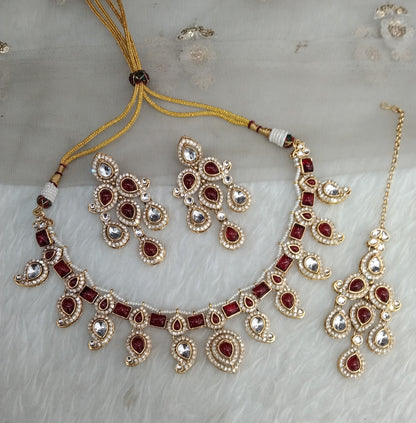 Maroon Gold Kundan Necklace Jewellery Nimrat Set
