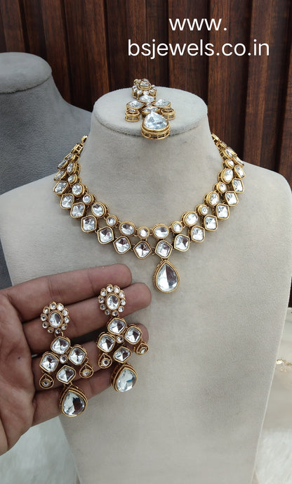 White Gold Kundan Necklace Jewellery Rupy Set