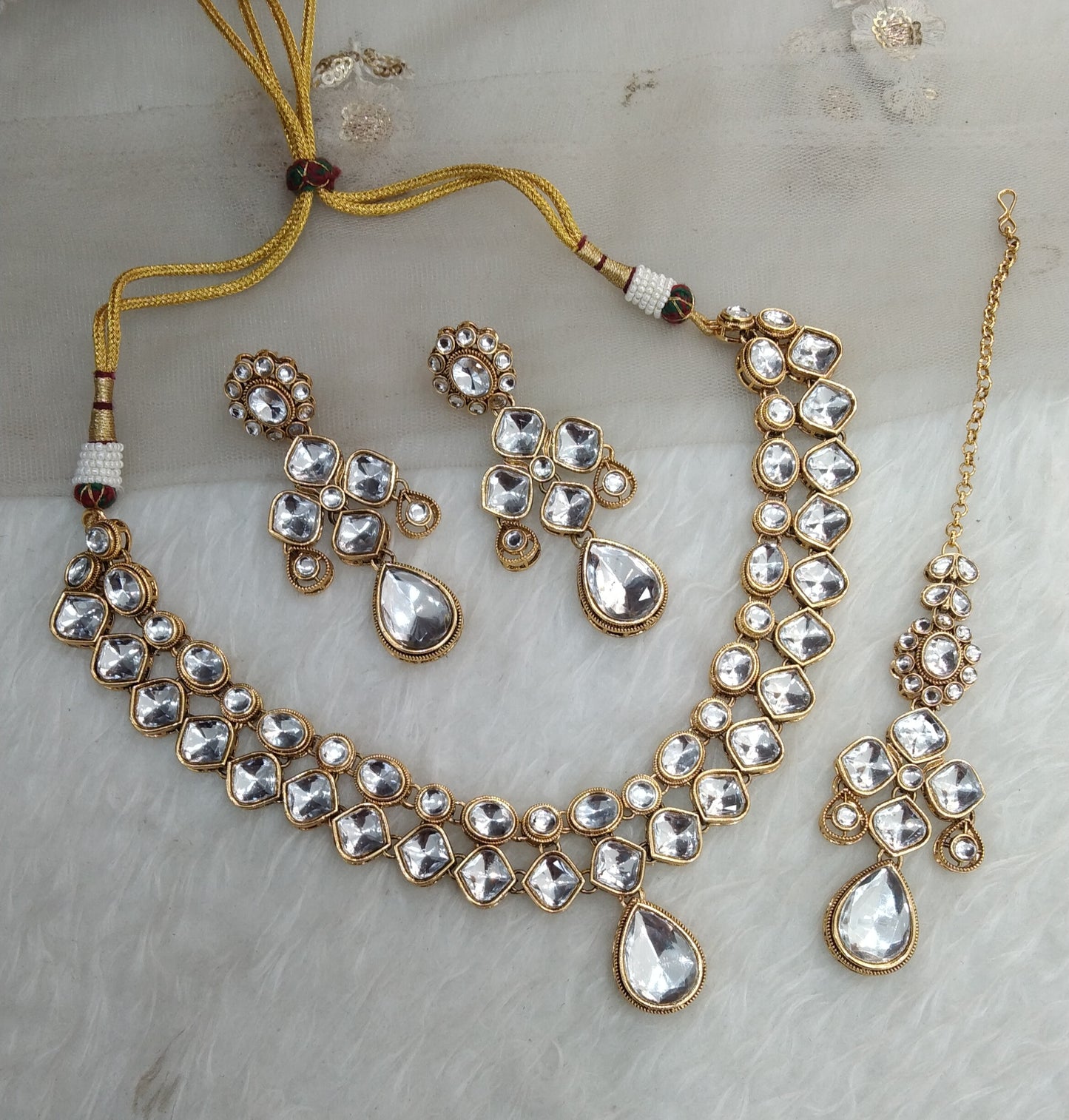 White Gold Kundan Necklace Jewellery Rupy Set