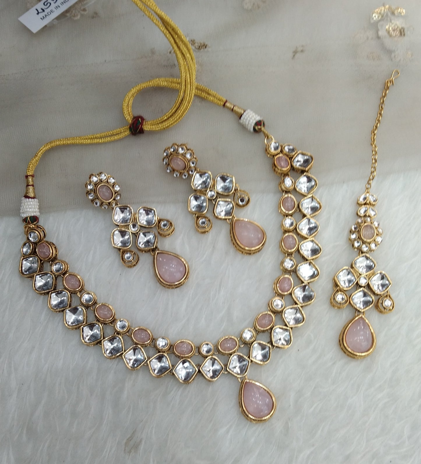 Pink Gold Kundan Necklace Jewellery Rupy Set