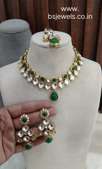 Green Gold Kundan Necklace Jewellery Rupy Set