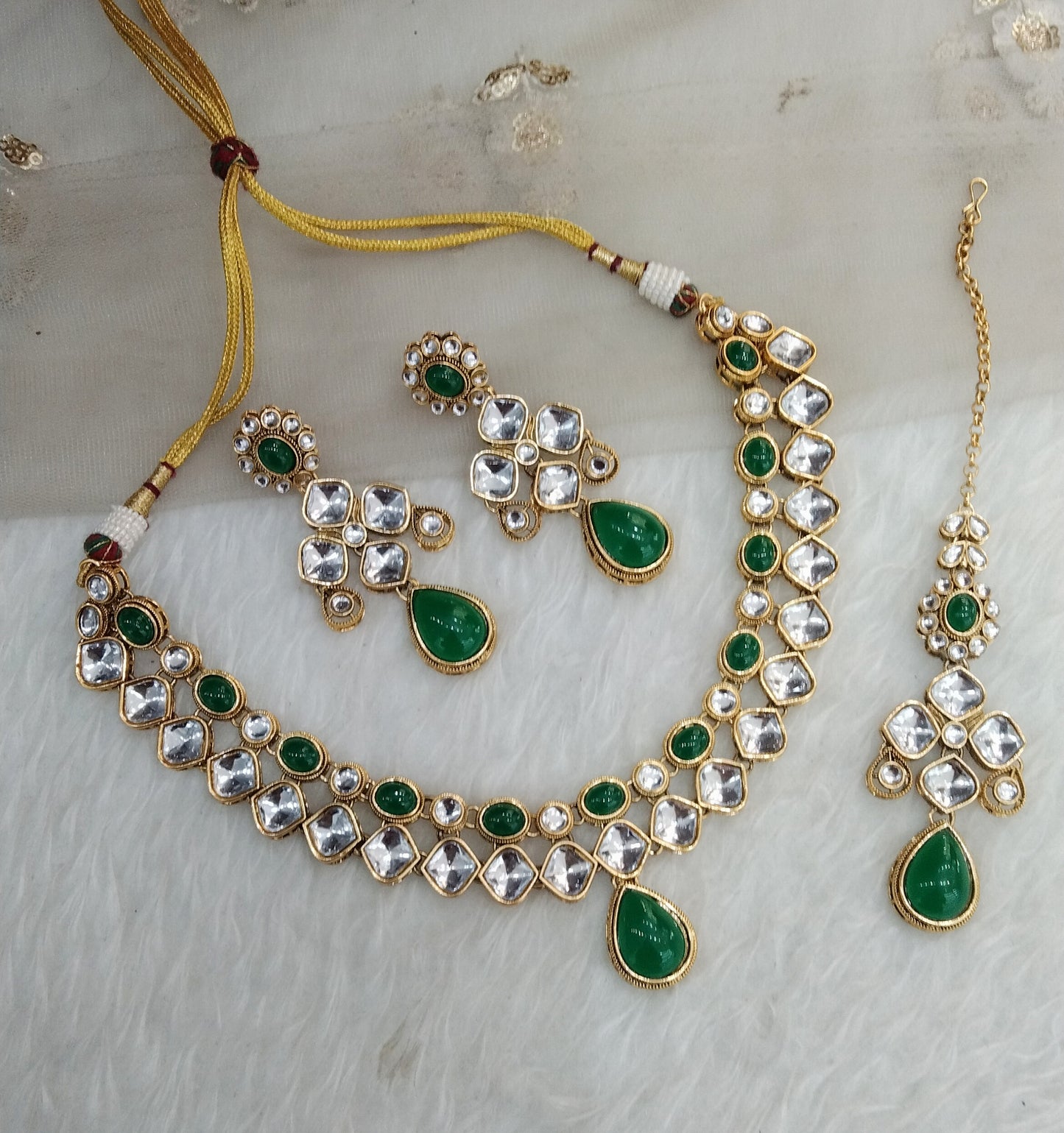 Green Gold Kundan Necklace Jewellery Rupy Set