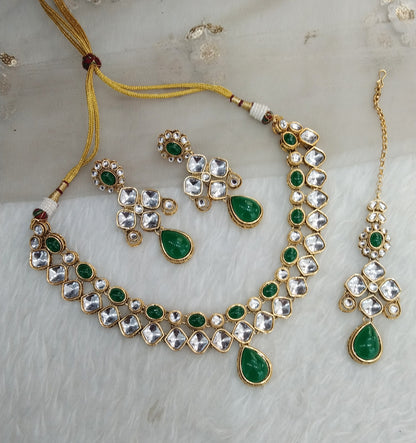 Green Gold Kundan Necklace Jewellery Rupy Set