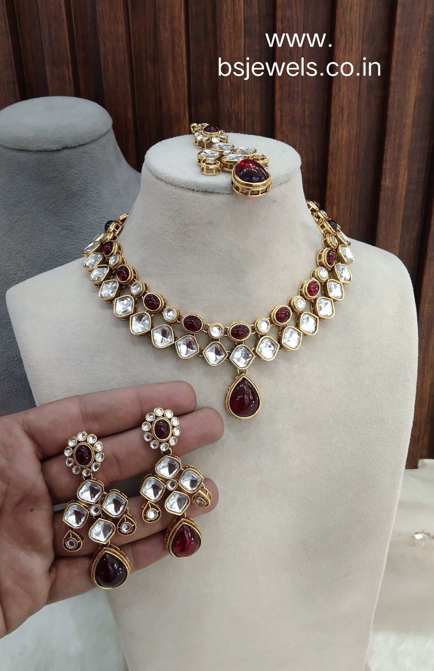 Maroon Gold Kundan Necklace Jewellery Rupy Set