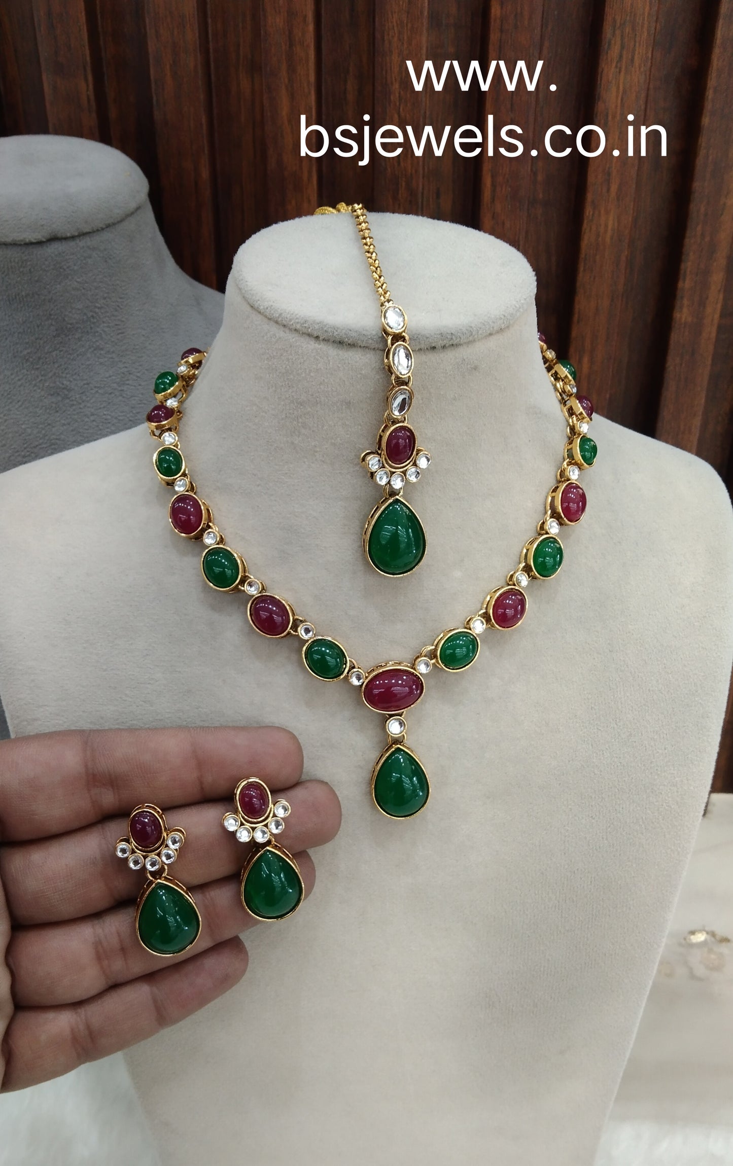 Ruby Green Gold Kundan Necklace Jewellery Mahi Set