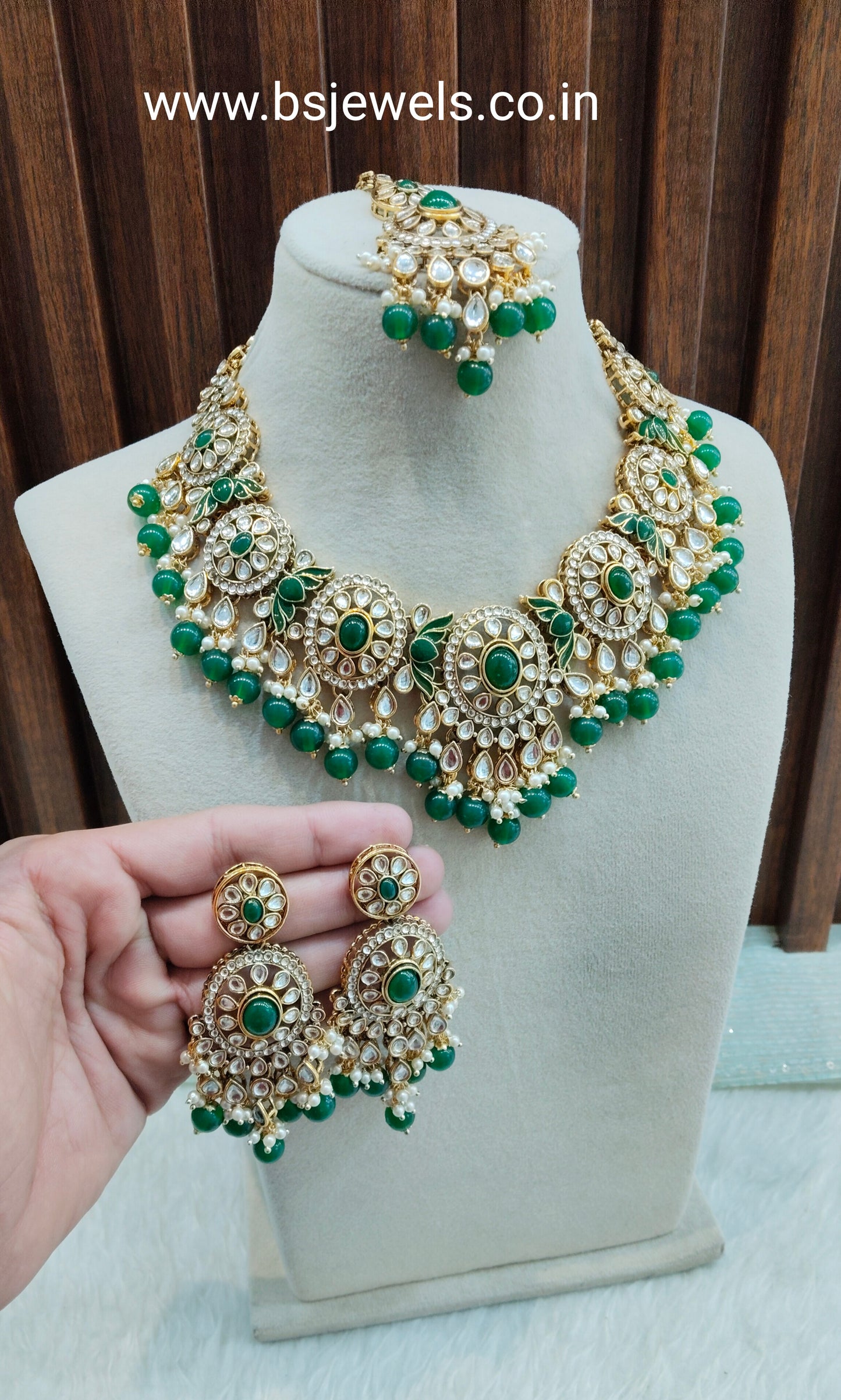 Green Gold Kundan Necklace Jewellery Charvi Set