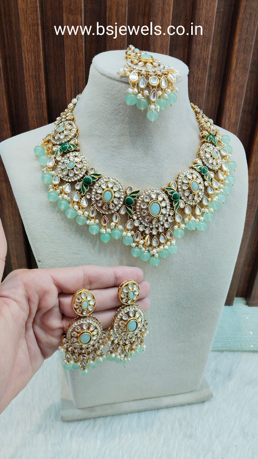 Pista Gold Kundan Necklace Jewellery Charvi Set