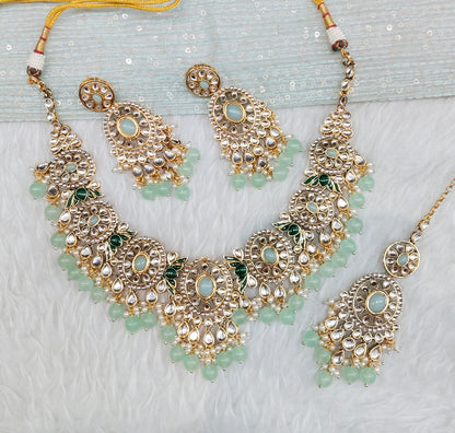Pista Gold Kundan Necklace Jewellery Charvi Set