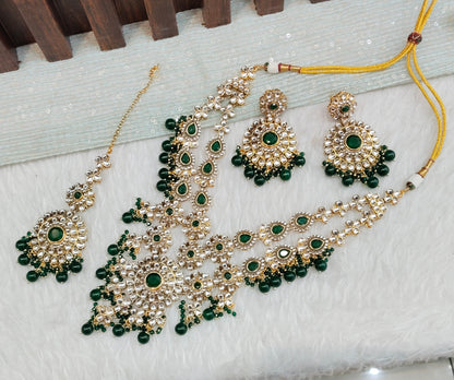 Green Gold Kundan Necklace Jewellery Cello Set