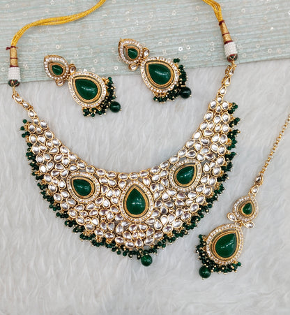 Green Gold Kundan Necklace Jewellery College Set