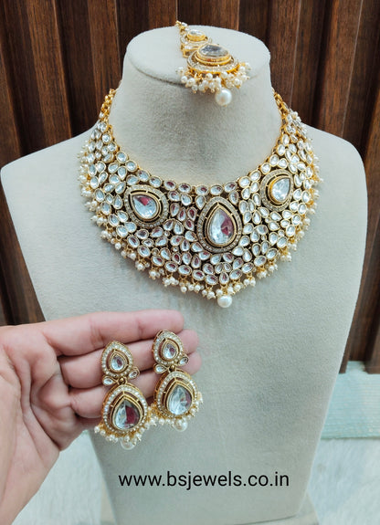 White Gold Kundan Necklace Jewellery College Set