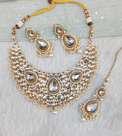 White Gold Kundan Necklace Jewellery College Set