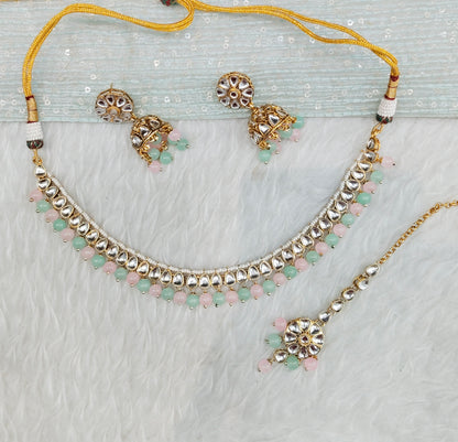 Mint Pink Gold Kundan Necklace Jewellery Prince Set