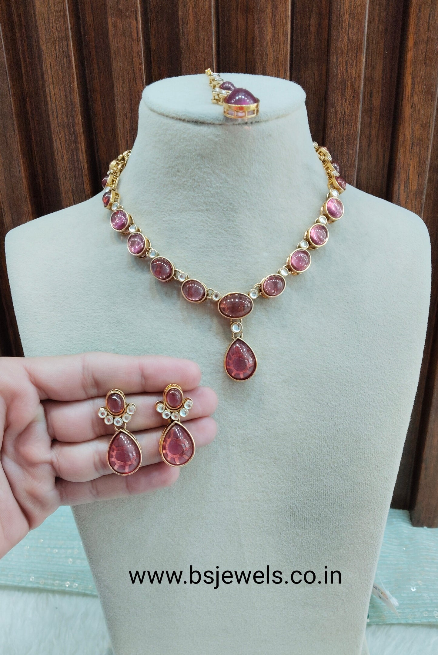 Purple Gold Kundan Necklace Jewellery Mahi Set