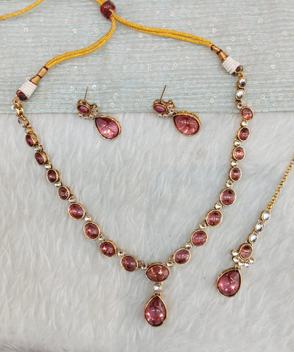 Purple Gold Kundan Necklace Jewellery Mahi Set