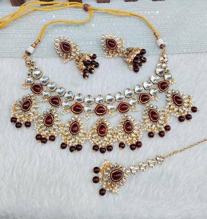 Maroon Gold Kundan Necklace Jewellery Homeland Set