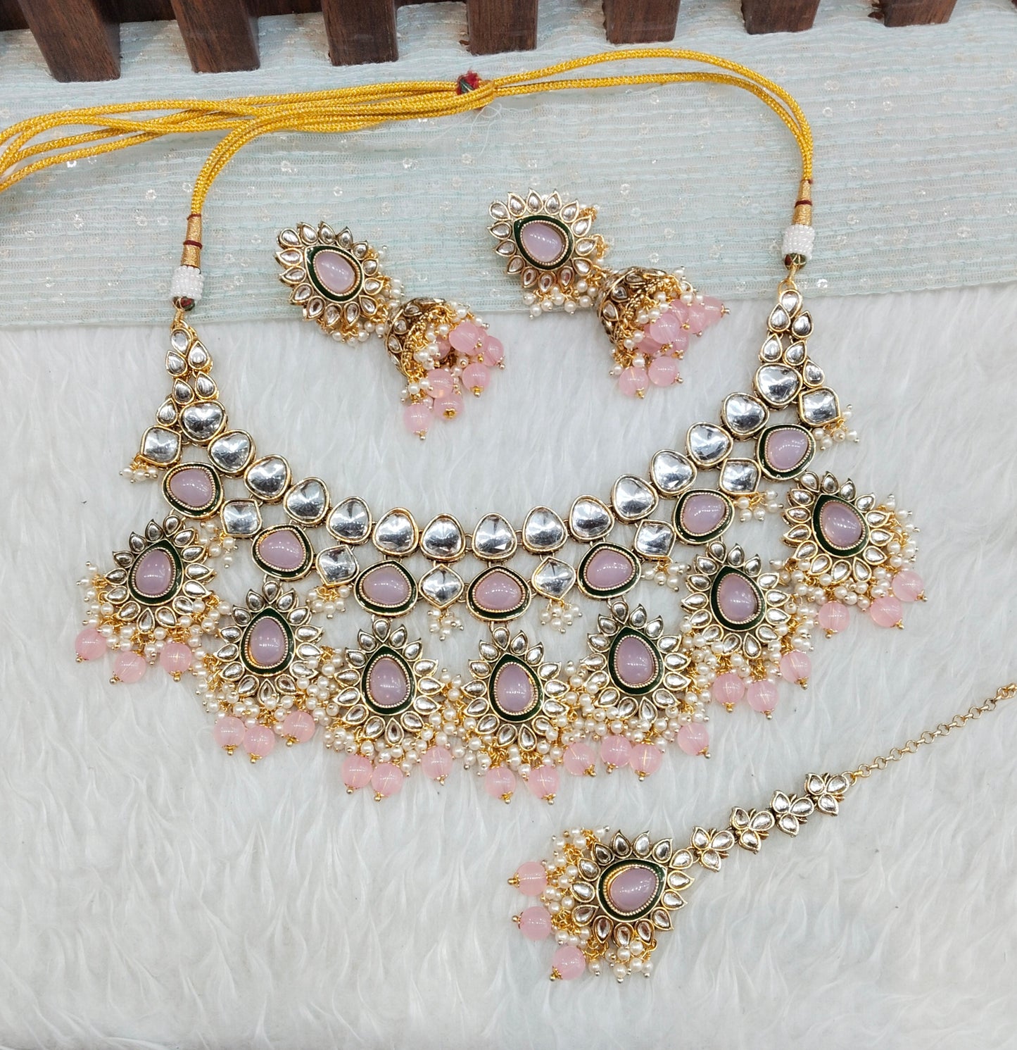 Pink Gold Kundan Necklace Jewellery Homeland Set