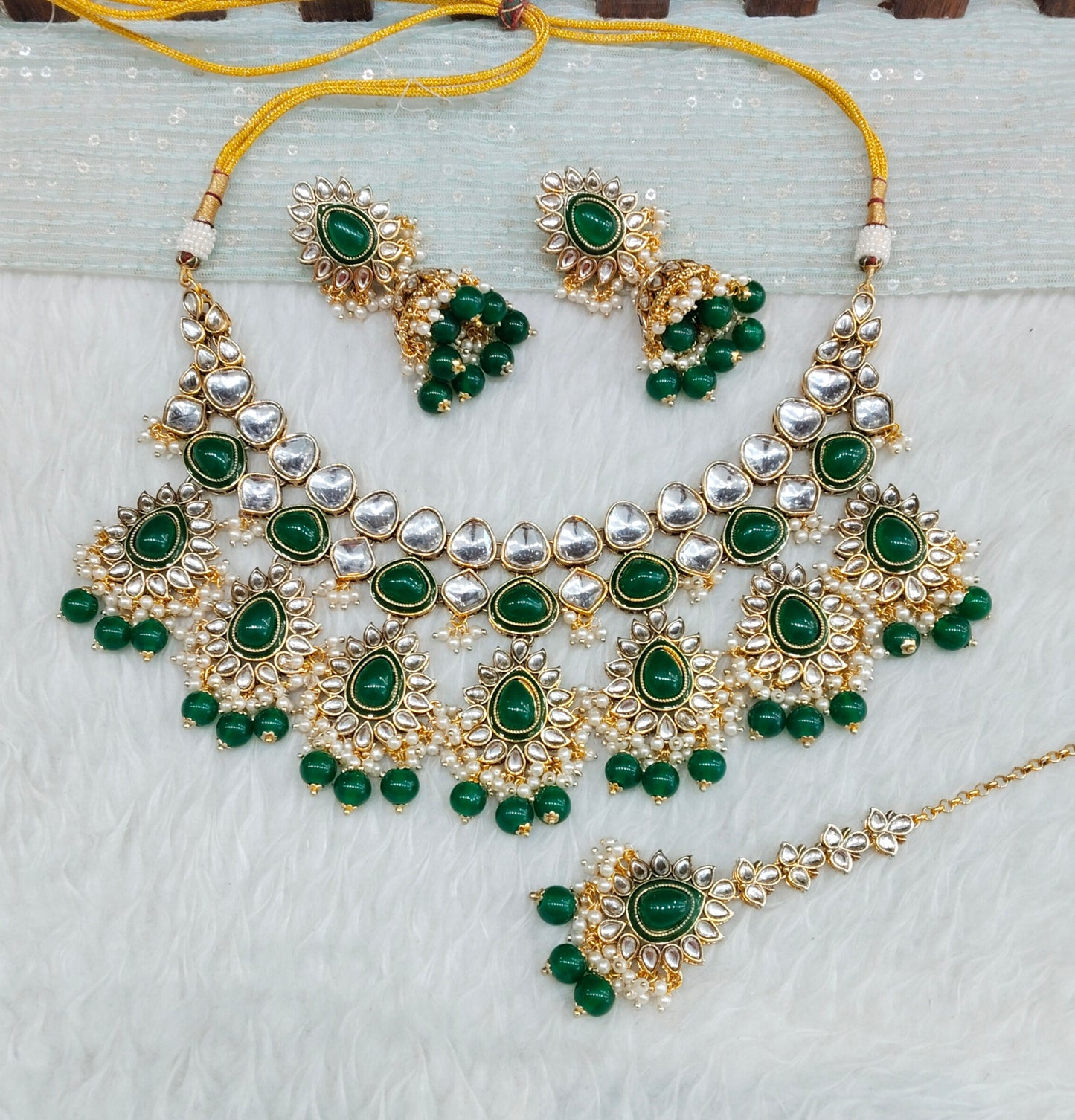 Green Gold Kundan Necklace Jewellery Homeland Set
