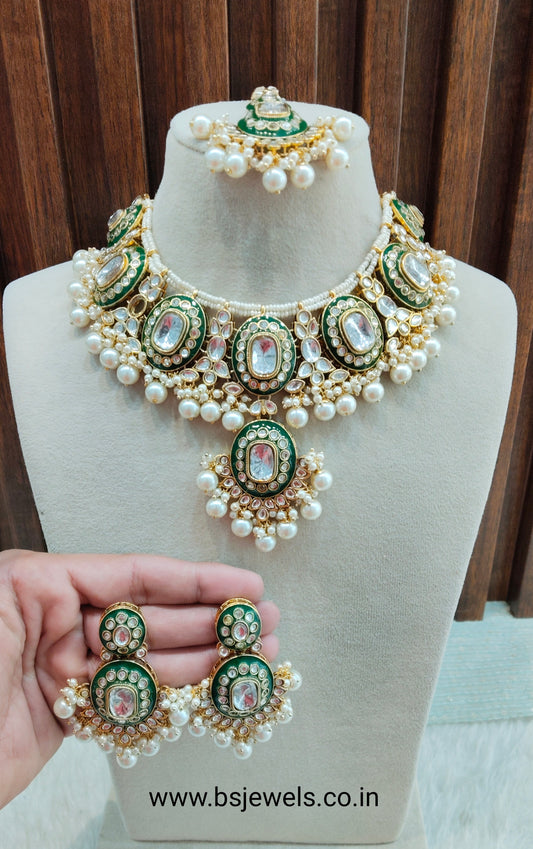 Green Gold Kundan Necklace Jewellery Alone Set