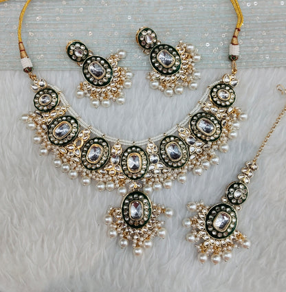 Green Gold Kundan Necklace Jewellery Alone Set