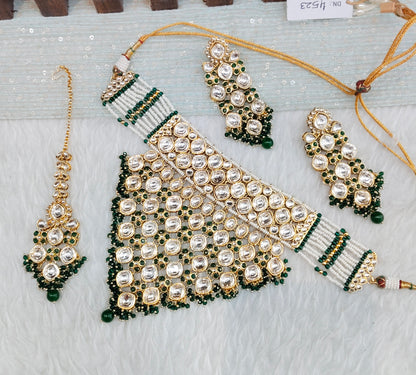 Green Gold Kundan Choker Necklace Jewellery Manvi Set