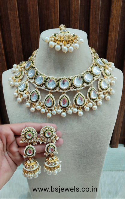 White Gold Kundan Necklace Jewellery Manpreet Set