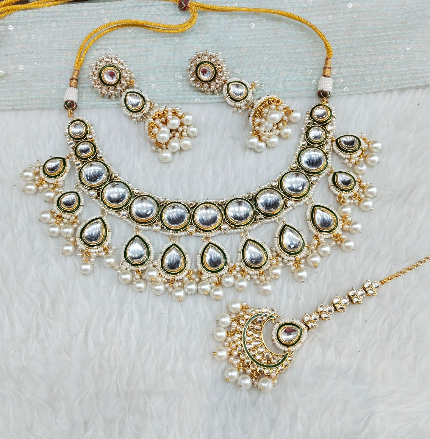 White Gold Kundan Necklace Jewellery Manpreet Set