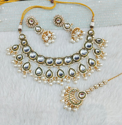 White Gold Kundan Necklace Jewellery Manpreet Set