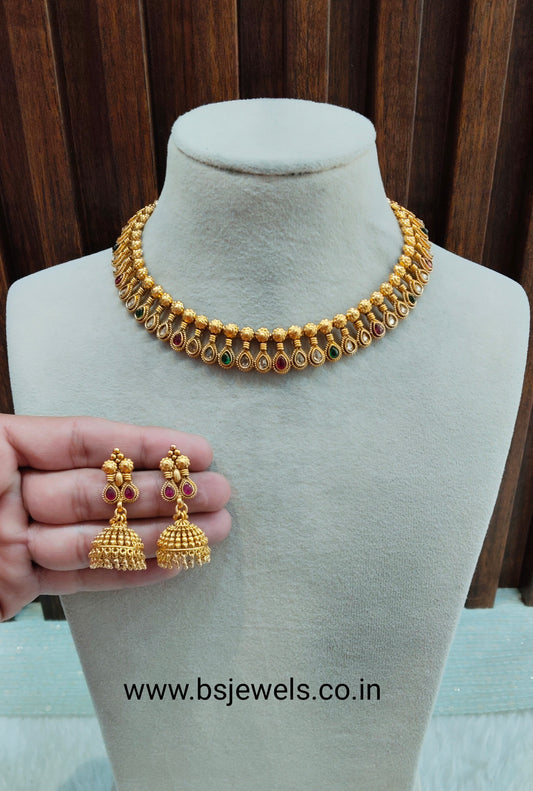 Ruby Green Gold Polki Necklace Jewellery Simran Set