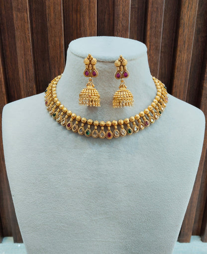 Ruby Green Gold Polki Necklace Jewellery Simran Set