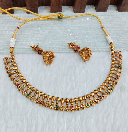 Ruby Green Gold Polki Necklace Jewellery Simran Set