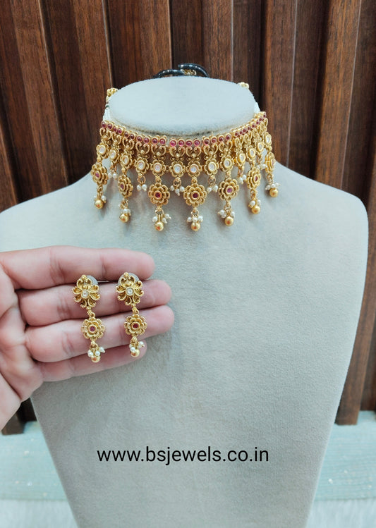 Ruby Gold Polki Choker Jewellery Simran Set
